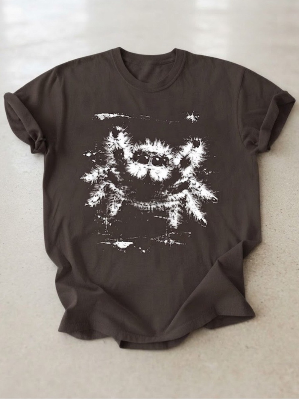 Spider Graphic Art Dark Brown Cotton Gildan T-Shirt